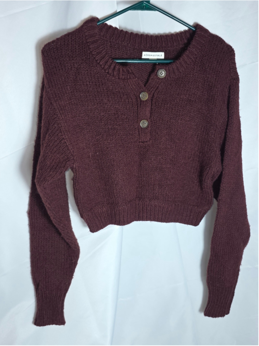 Women's Aeropostale Burgundy Knit Button-Front Crop Sweater Size XS cottagecore